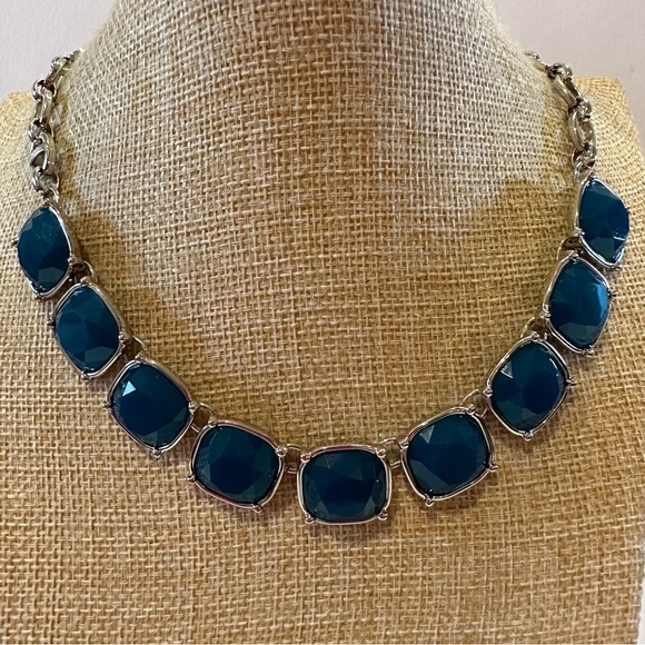 New Lia Sophia InfinitMe Necklace w/ Teal faceted resin stones squares, silver - Picture 3 of 13